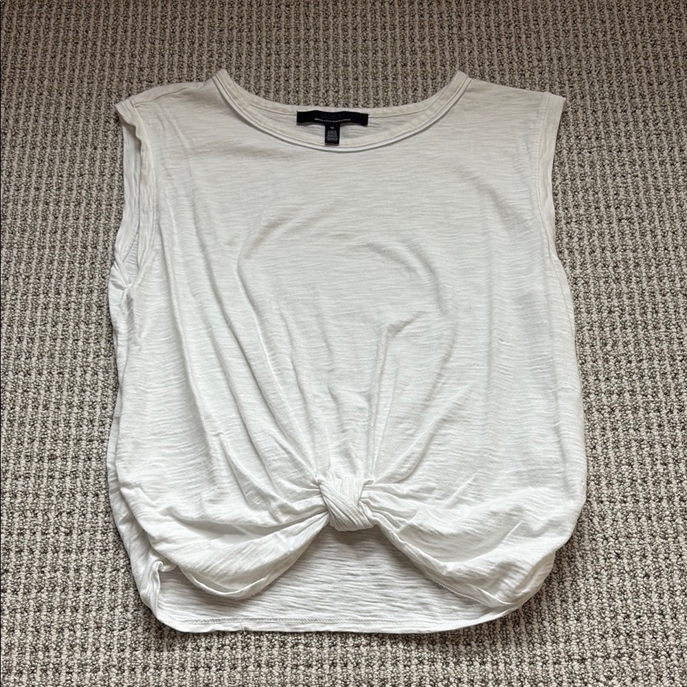 White House Black Market White Sleeveless Muscle Tee with Tie Front